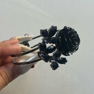 Beautiful Dark Blue and Black Crystal Statement Piece Metal Bangle Bracelet